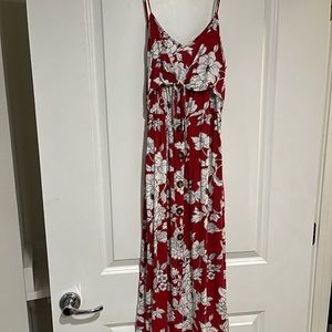 red floral midi dress